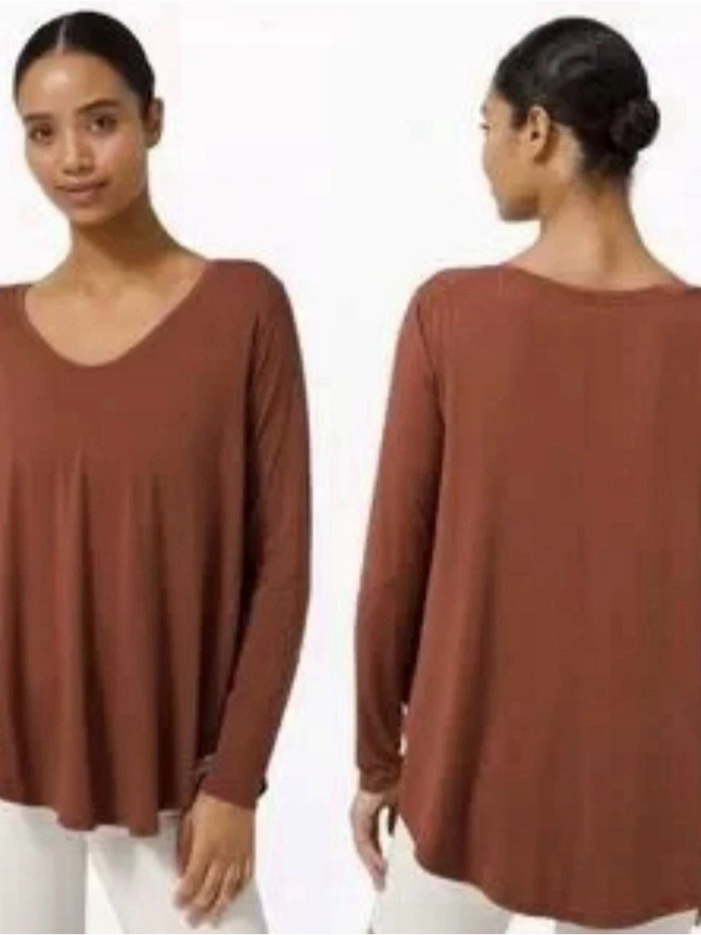 lululemon up for down time long sleeve top tee shirt dark terracotta 8/10